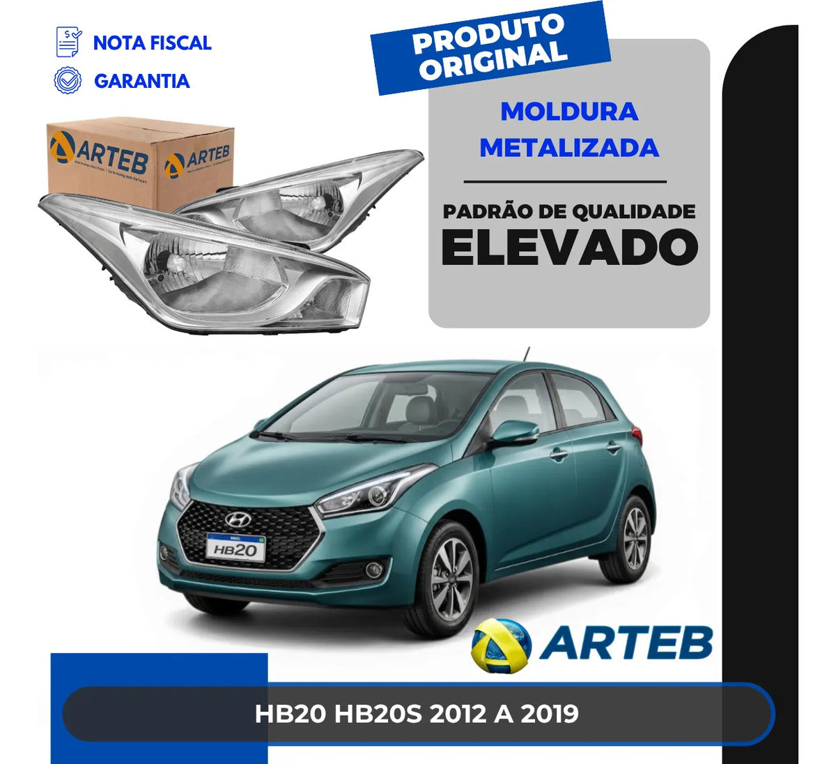 Farol Moldura Metalizada Hb20 Hb20s 2012 13 14 A 2019 Arteb