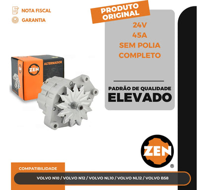 Alternador Volvo N10 N12 Nl10 Nl12 B58 24v45a Sem Polia