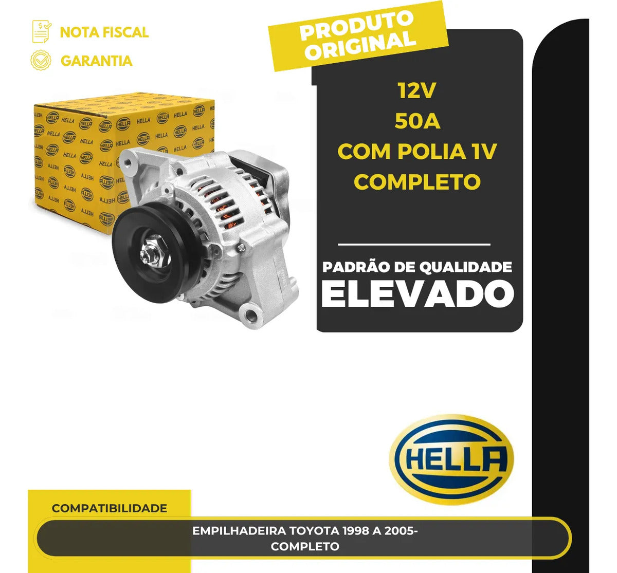 Alternador Empilhadeira Toyota 1998 A 2005 12v 50a Com Polia