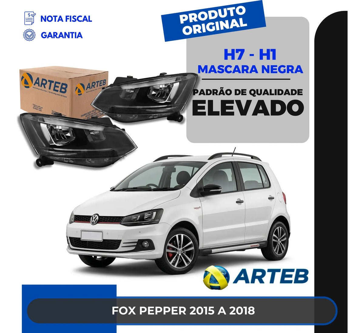 Farol Fox 2015 A 2018 Foco Duplo Máscara Negra H7 H1 Arteb