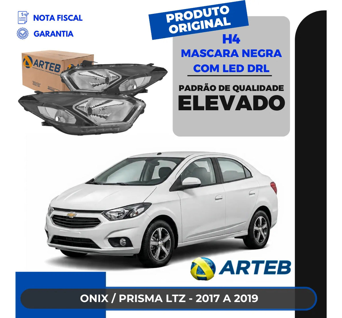 Farol H4 Mascara Negra Prisma Ltz Onix 2017 A 2019 Arteb