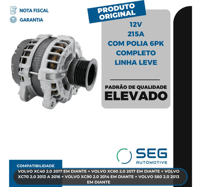 Alternador Volvo Xc40 Xc60 Xc90 2.0 215a 2013 Com Polia 6pk