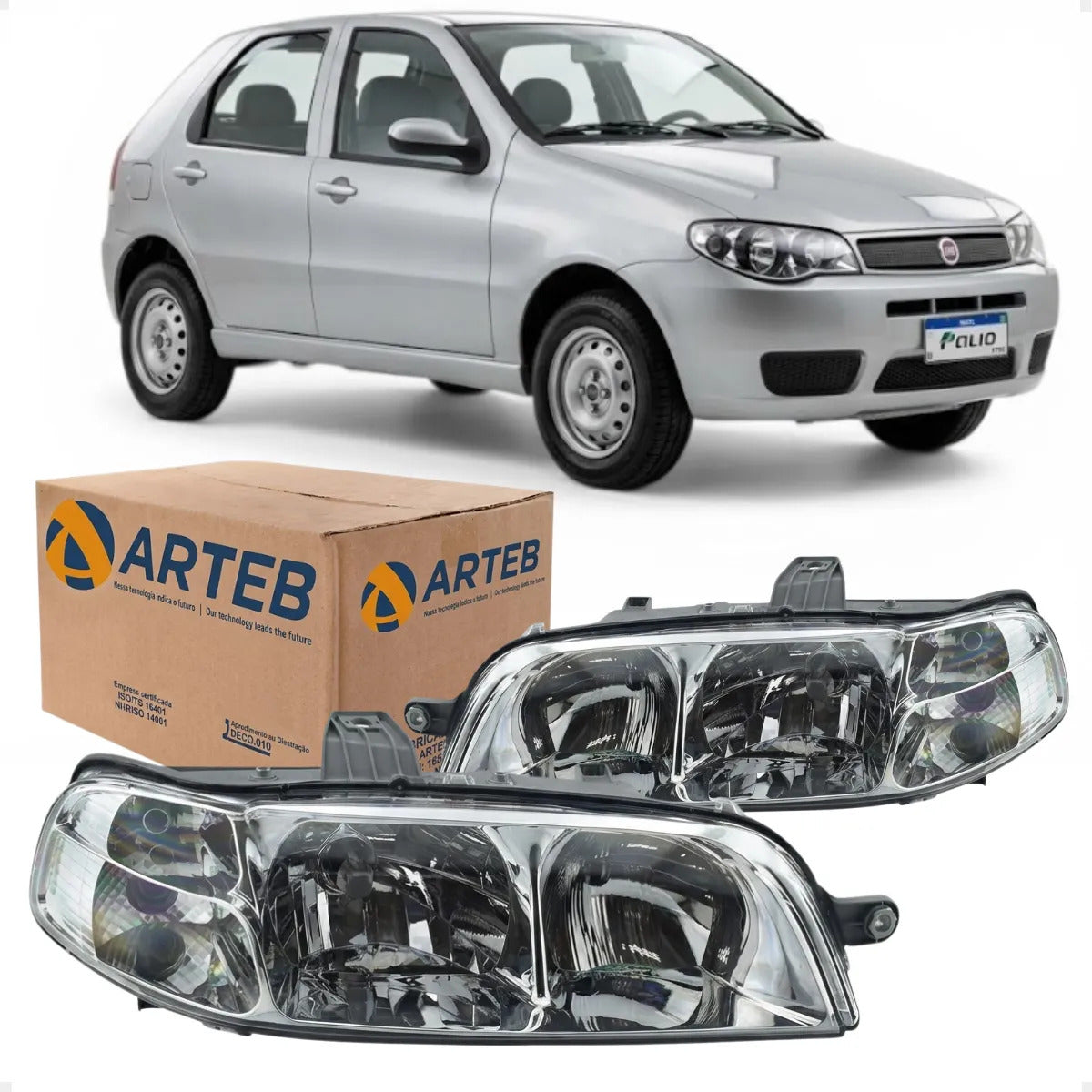 Farol Fiat Palio Restyling 2001 A 2003 Carcaça Cinza Arteb
