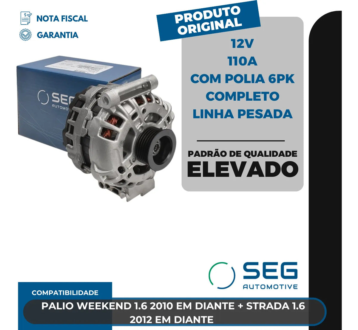 Alternador Palio Weekend Strada 1.6 12v 110a Com Polia 6pk