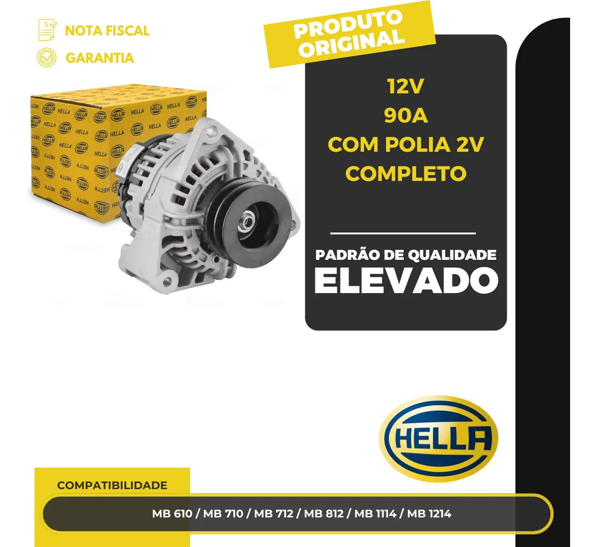 Alternador Mb 610 710 712 812 1114 1214 12v 90a Com Polia 2v