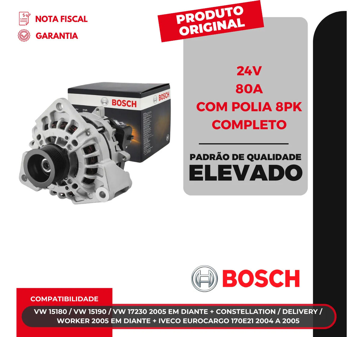 Alternador 28v 80a Vw 18.320 2002 2003 2004 Original Bosch