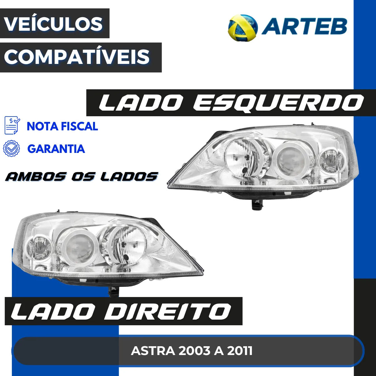Farol Gm Astra 2003 A 2011 S/ Motor De Regulagem - Arteb