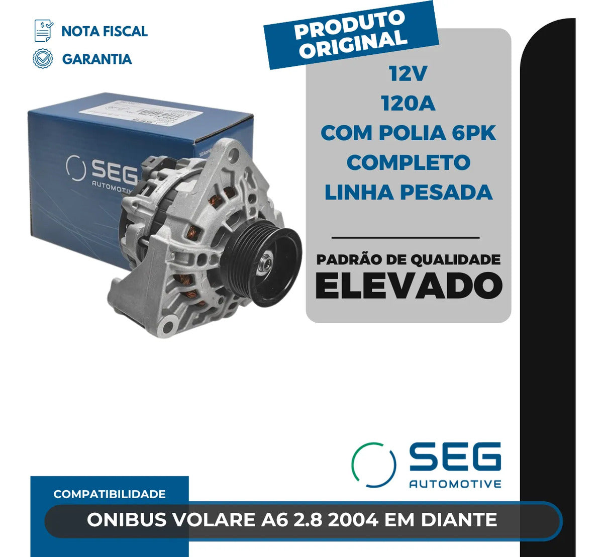 Alternador Volare A6 2.8 120a 12v 2004 Com Polia 6pk