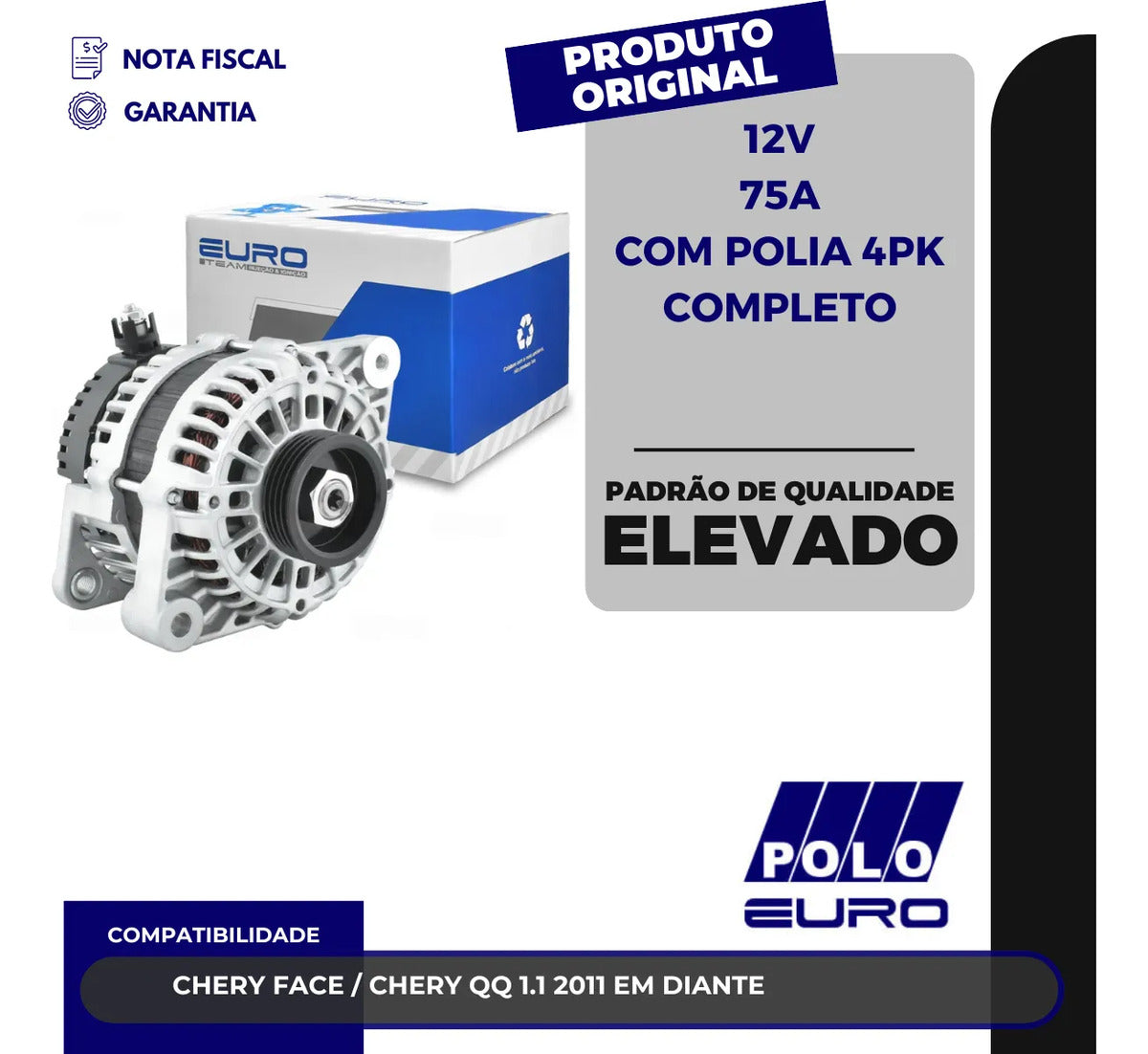 Alternador Chery Qq Face 1.1 1.3 16v 4 Furos 75a 2011/2015