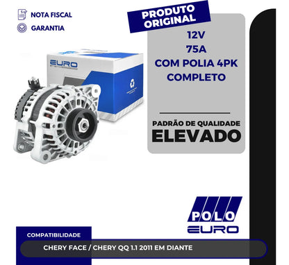 Alternador Chery Qq Face 1.1 1.3 16v 4 Furos 75a 2011/2015
