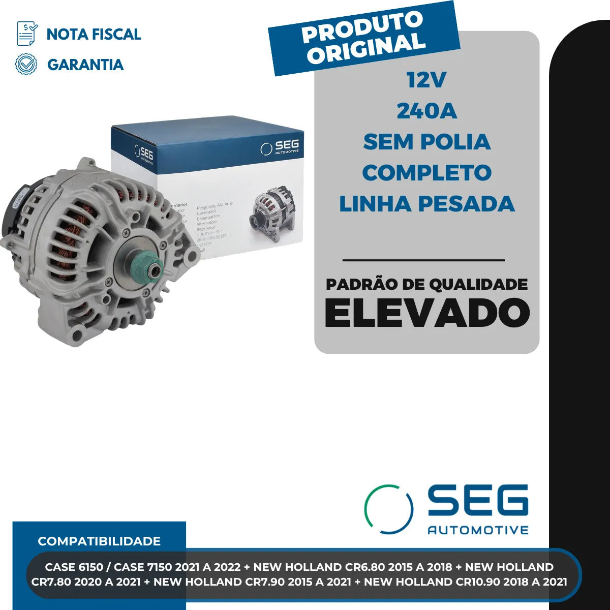 Alternador Case 6150 New Holland Cr7.90 12v 240a Sem Polia