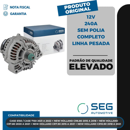 Alternador Case 6150 New Holland Cr7.90 12v 240a Sem Polia