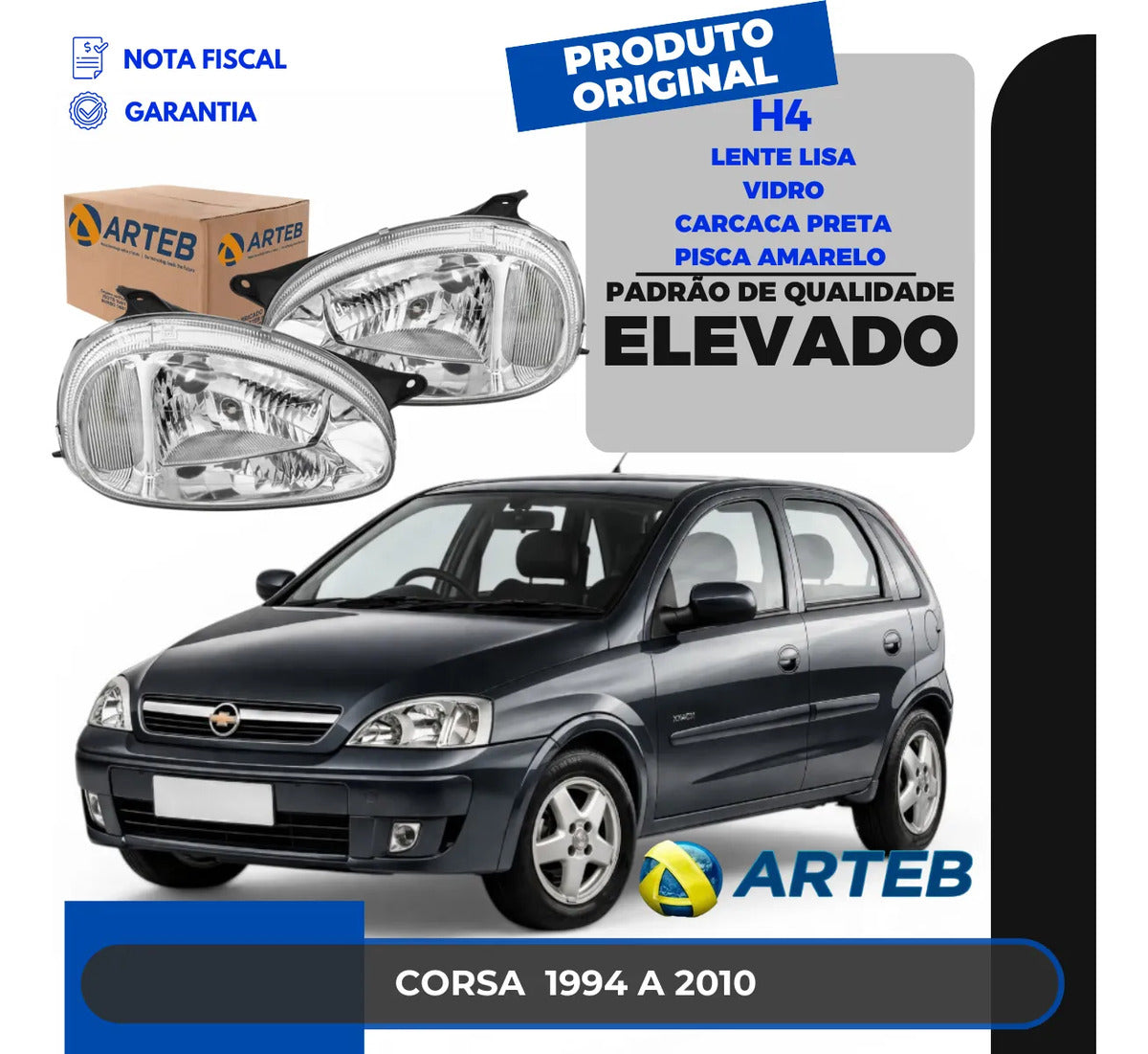 Farol Vidro Corsa 1994 A 2010 Lente Lisa Pisca Amarelo Arteb