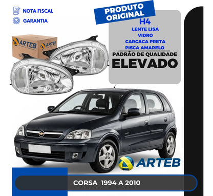 Farol Vidro Corsa 1994 A 2010 Lente Lisa Pisca Amarelo Arteb