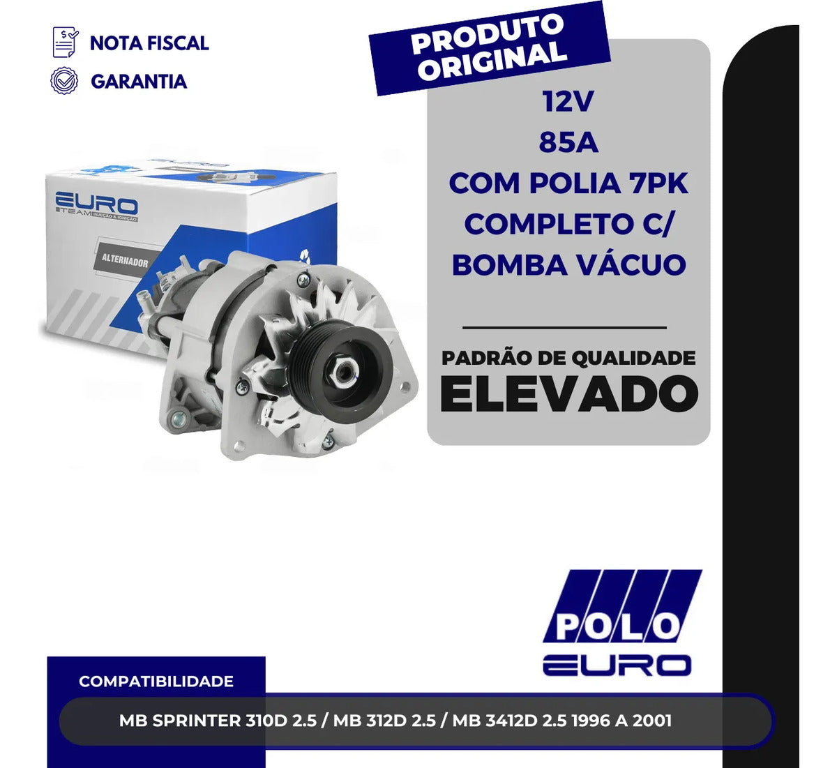 Alternador Euro Ep-70019 Completo Com Bomba Vácuo 12v 85a