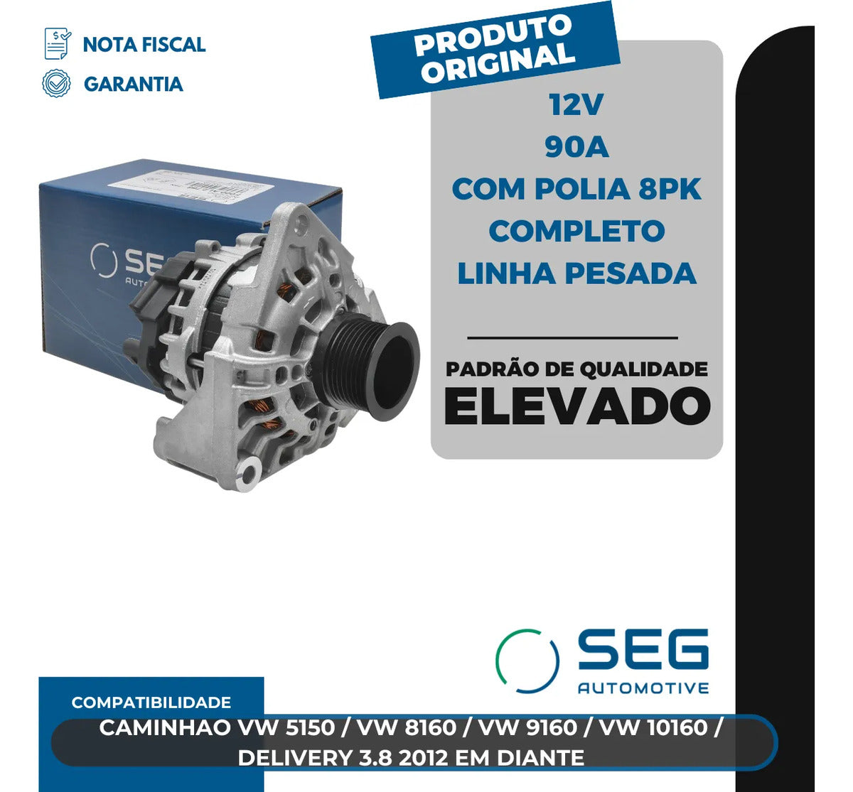 Alternador Vw Delivery 3.8 12v 90a 5150 8160 Com Polia 8pk