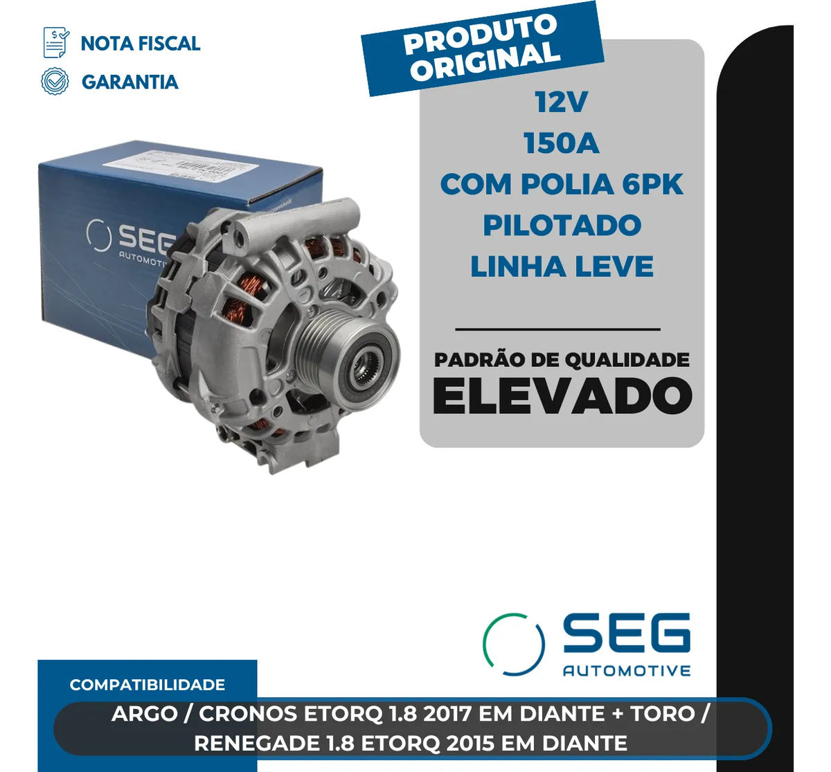 Alternador Argo Cronos Toro Renegade 1.8 150a Com Polia 6pk