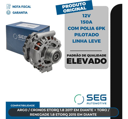 Alternador Argo Cronos Toro Renegade 1.8 150a Com Polia 6pk