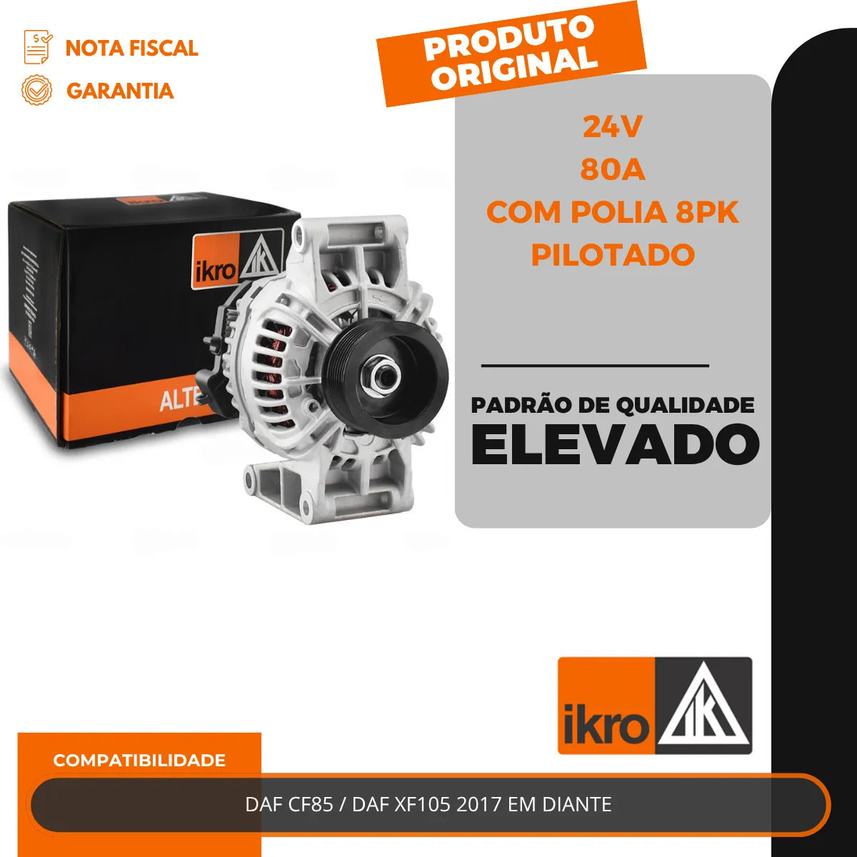 Alternador Daf Cf85 Xf105 24v 80a 2017 Com Polia 8pk