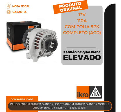 Alternador Palio Siena Uno Strada Mobi 110a 12v Com Polia 5p