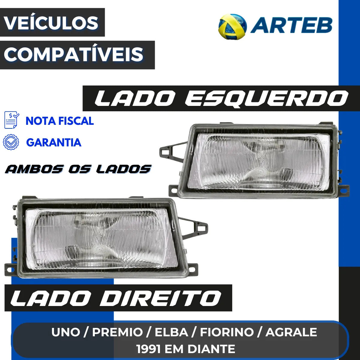 Farol H4 Agrale 1992 A 1996 Uno Premio Elba Fiorino Arteb