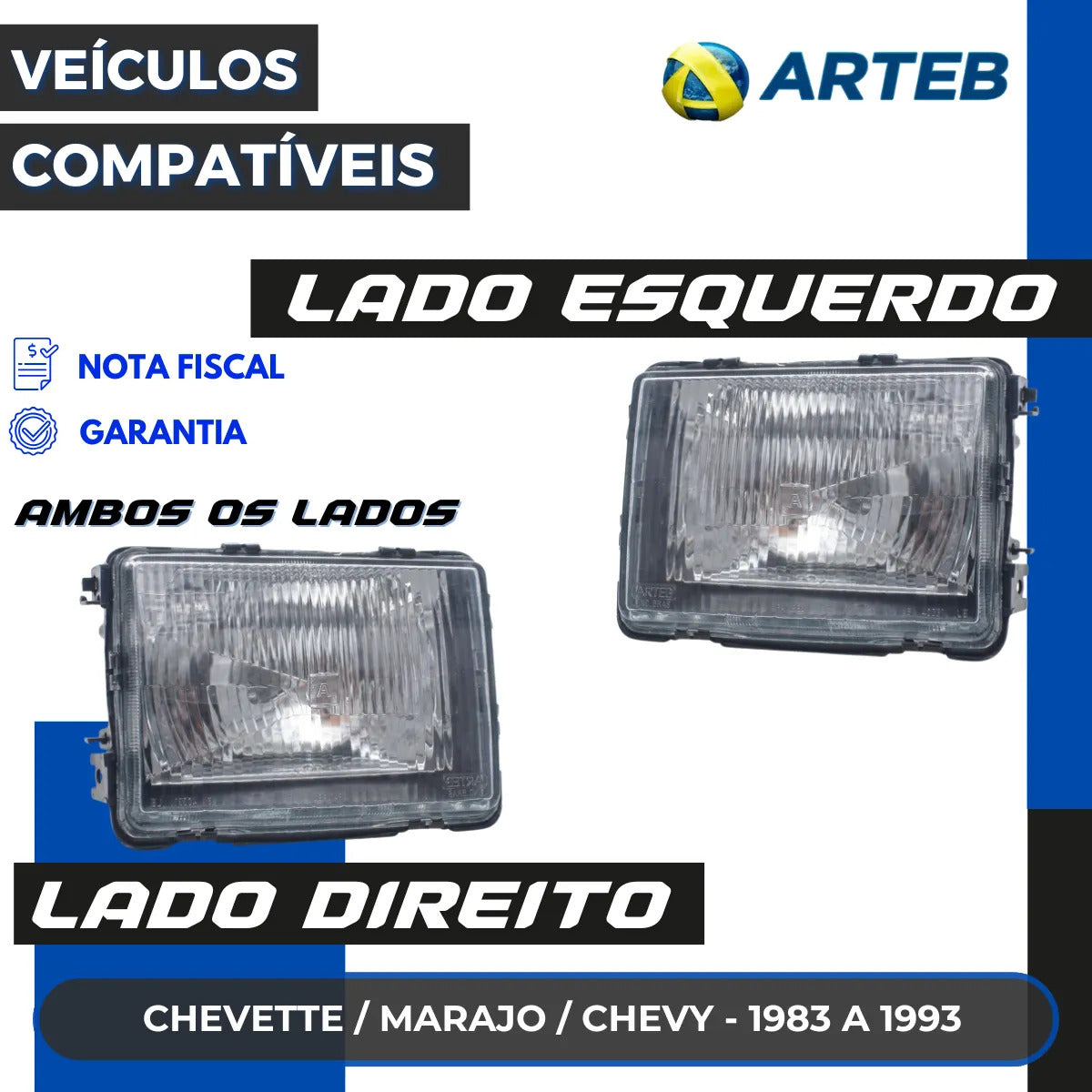 Farol Vidro Chevette 1983 A 1987 Marajo Chevy 500 Arteb