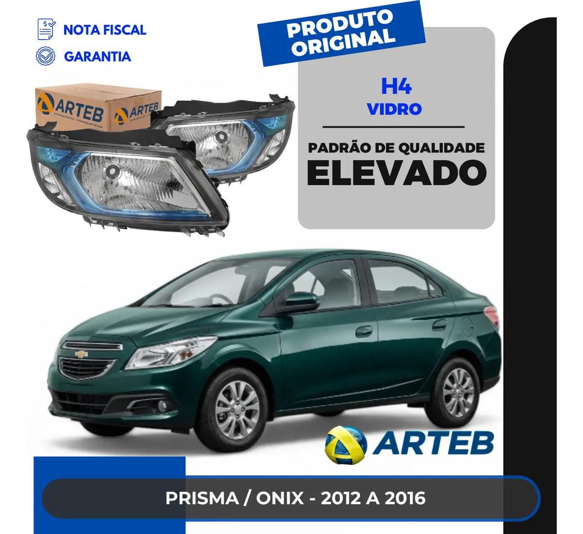 Farol Gm Onix Prisma 2012 13 14 15 2016 Máscara Azul Arteb