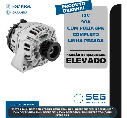 Alternador John Deere 6100 6130 6150 12v 90a Com Polia 8pk