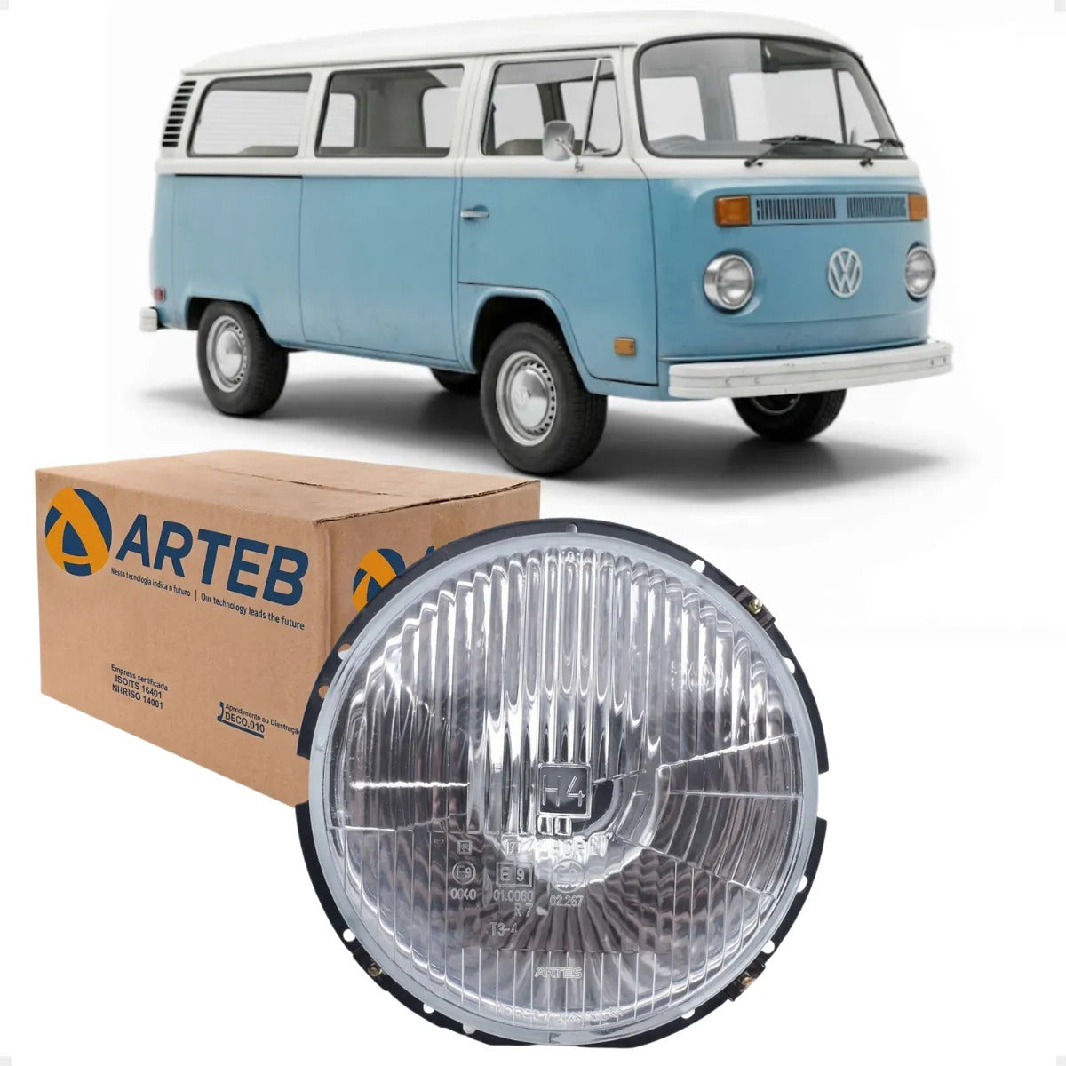 Farol Fusca Kombi 1974 Diante Arteb H4 Vidro C/ Meia Luz