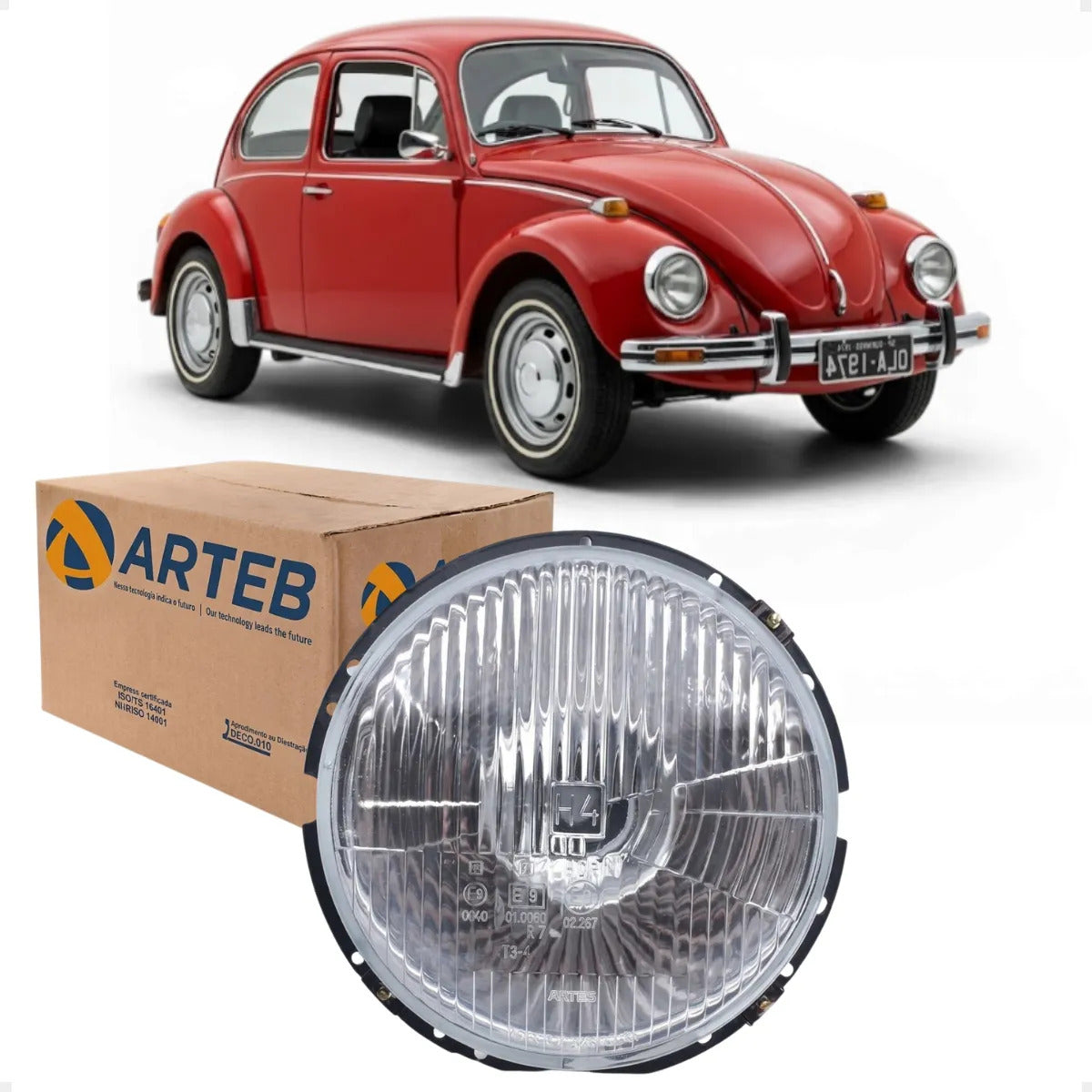 Farol Vw Fusca 1974 75 76 Diante Arteb H4 Vidro C/ Meia Luz