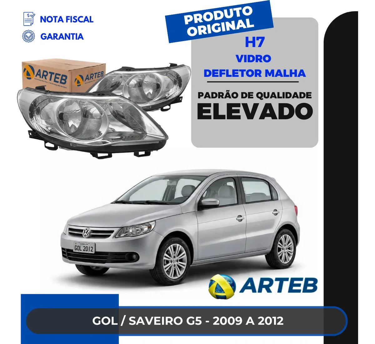 Farol Vw Gol G5 2008 A 2013 Foco Duplo Defletor Malha Arteb
