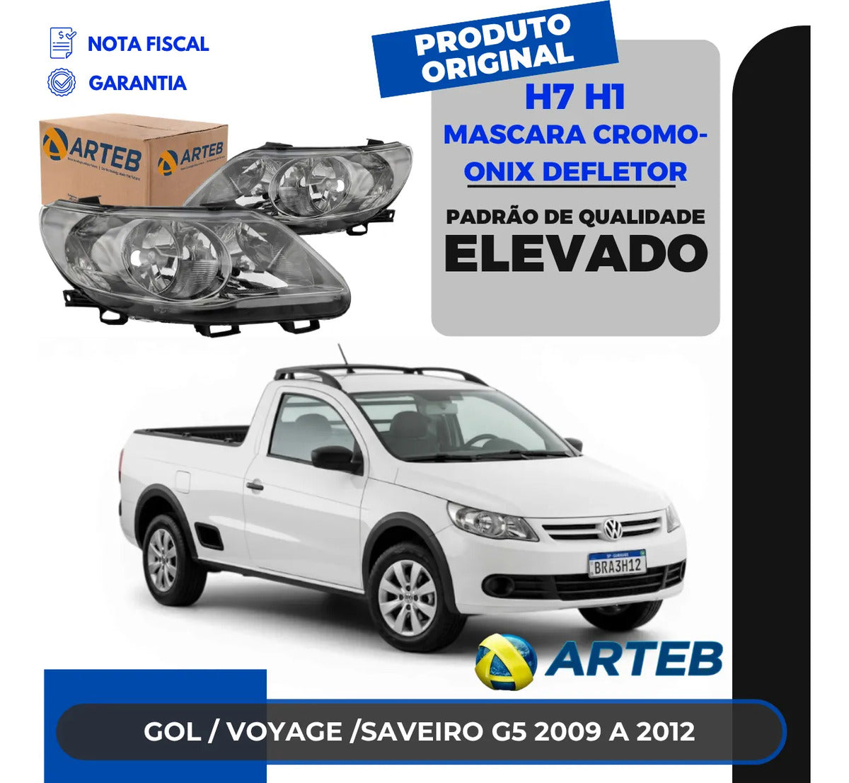 Farol Masca Cromo Onix Defletor Saveiro G5 2009 A 2012 Arteb