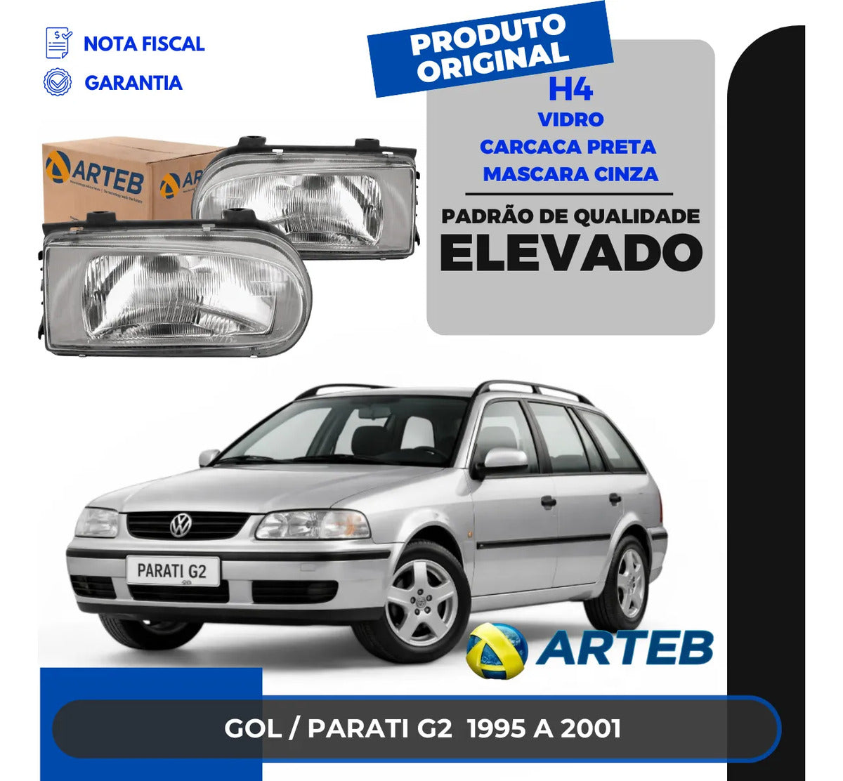 Farol Vw Parati Saveiro Gol G2 1995/2003 Máscara Cinza Arteb