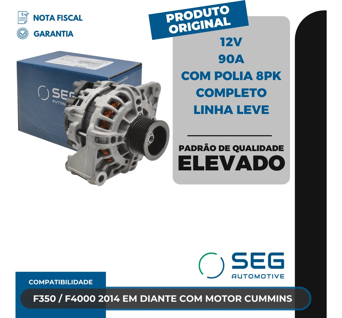 Alternador F350 F4000 Cummins 12v 90a 2014 Com Polia 8pk
