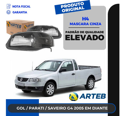 Farol Vw Gol Saveiro G4 2005 Diante Máscara Cinza Arteb