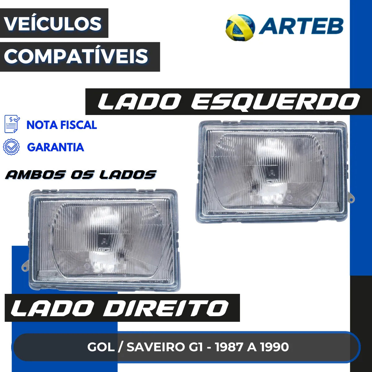 Farol Gol G1 Saveiro Parati Voyage 87 88 89 90 Curto Arteb