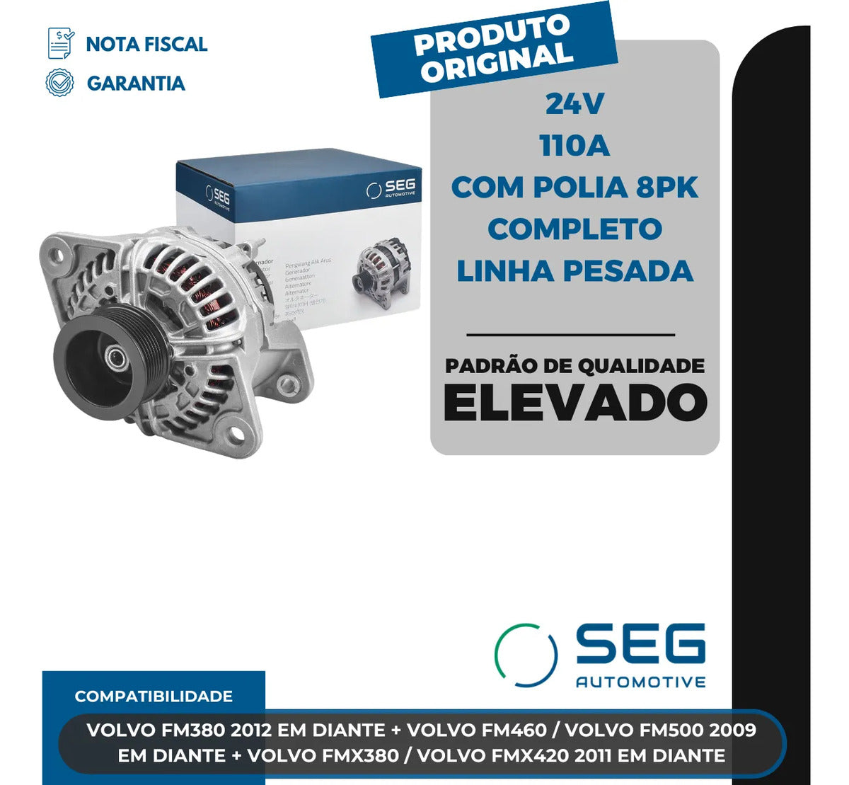 Alternador Volvo Fm380 Fm460 Fm500 Fmx 110a 24v Polia 8pk