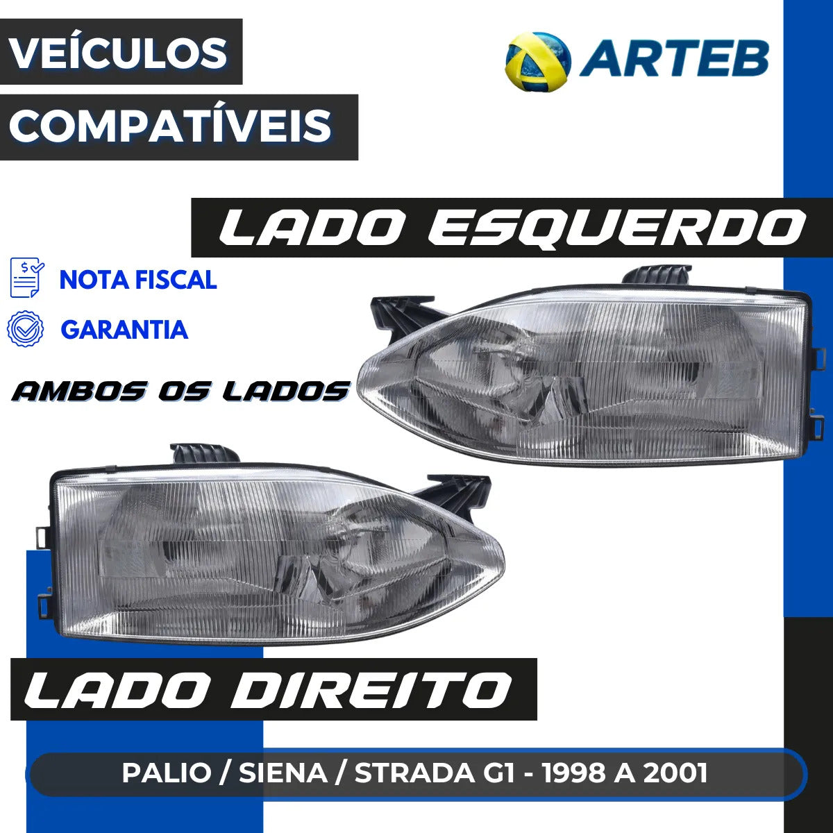 Farol Fiat Palio Strada G1 1996 A 2001 Foco Duplo Arteb