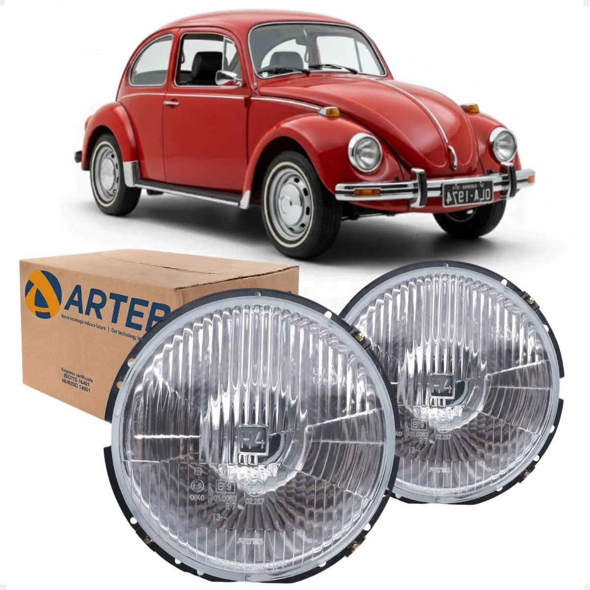 Farol Vw Fusca 1974 75 76 Diante Arteb H4 Vidro C/ Meia Luz
