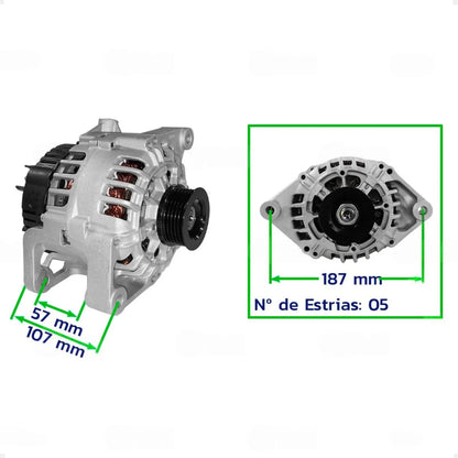 Alternador Palio Siena Doblo Strada 1.8 Com Ar 12v 100a 5pk
