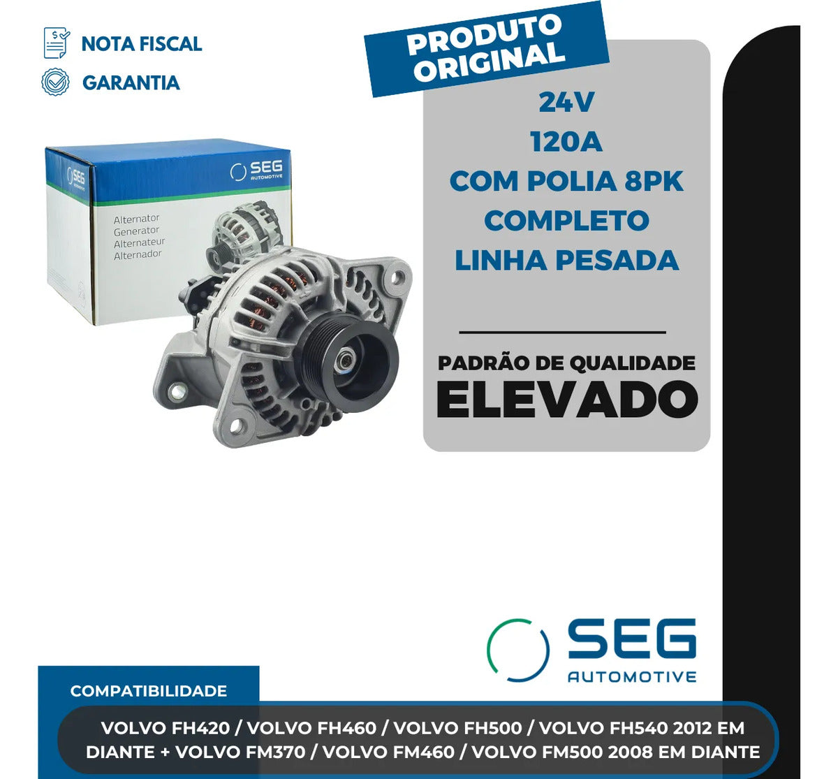 Alternador Volvo Fh Fm 24v 120a Com Polia 8pk 2008