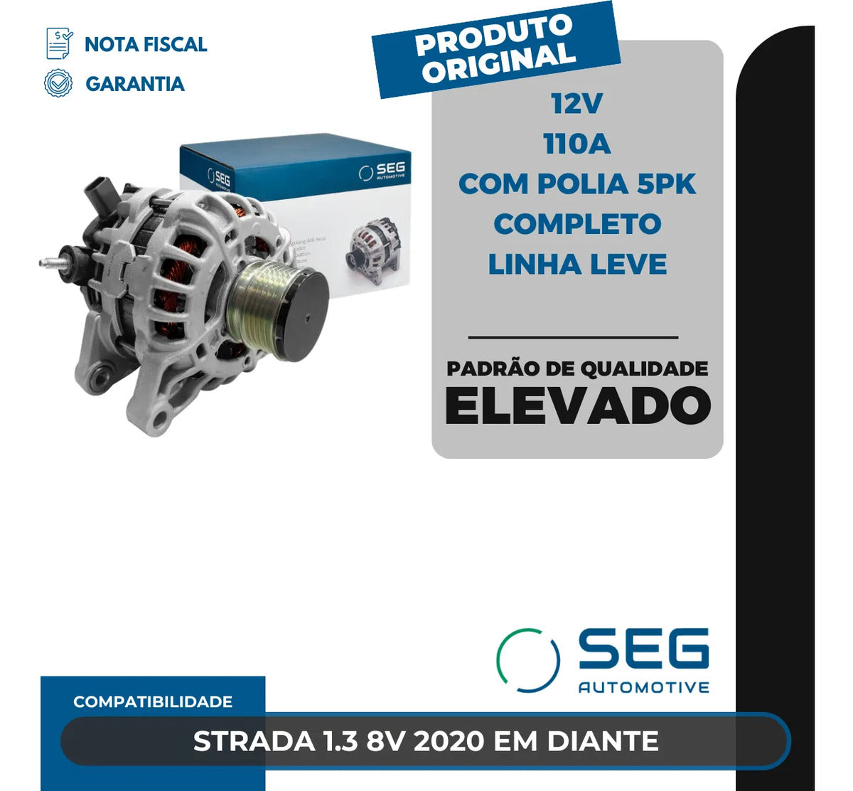Alternador Fiat Strada 1.3 8v 110a 2020 Com Polia 5pk