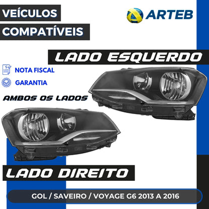 Farol Máscara Negra Foco Duplo Saveiro G6 2013 A 2016 Arteb