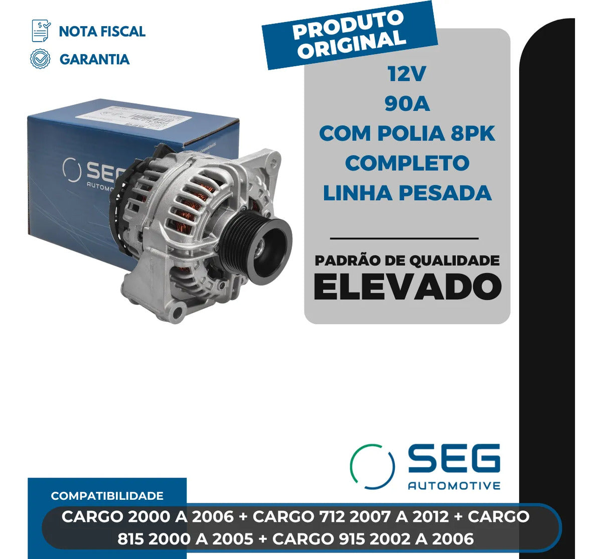 Alternador Cargo 712 815 915 90a 12v Com Polia 8pk
