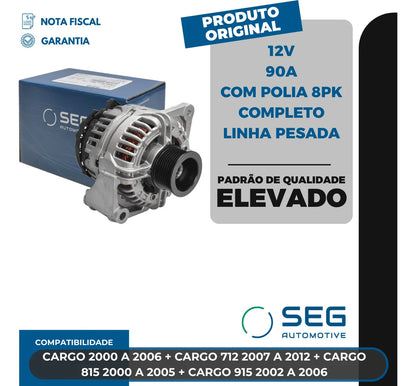 Alternador Cargo 712 815 915 90a 12v Com Polia 8pk