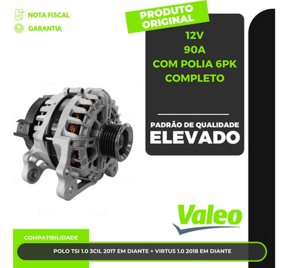 Alternador Polo Virtus 1.0 Após 2017  12v 90a Completo 6pk