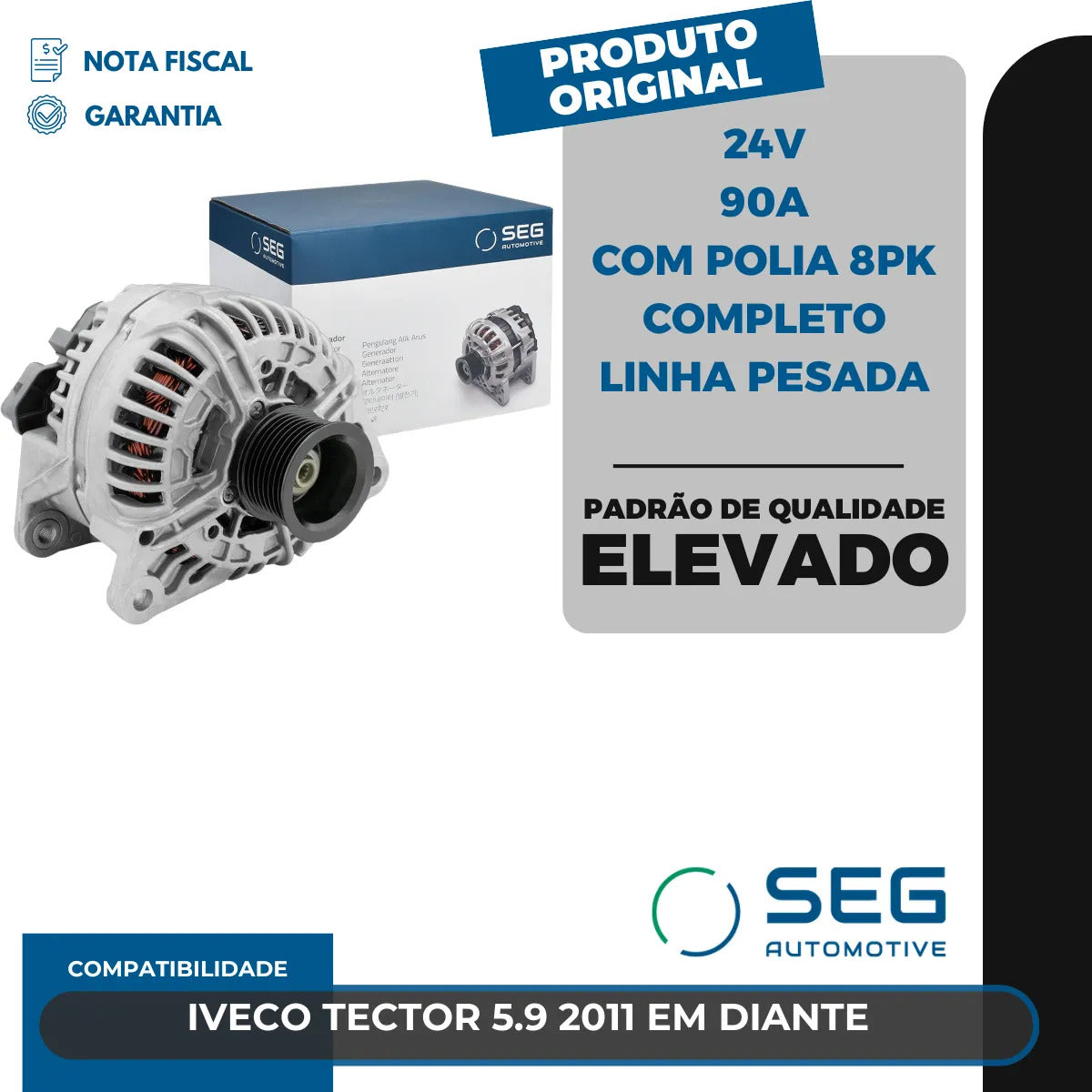Alternador Tector 5.9 24v 90a Com Polia 8pk