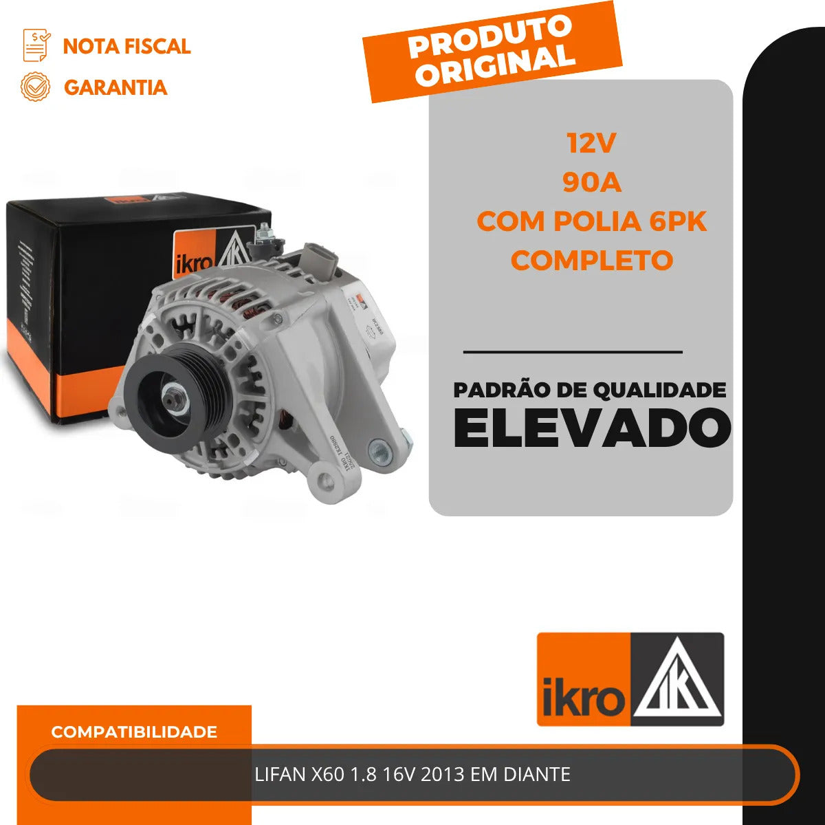 Alternador Lifan X60 1.8 16v 90a 2013 Com Polia 6pk