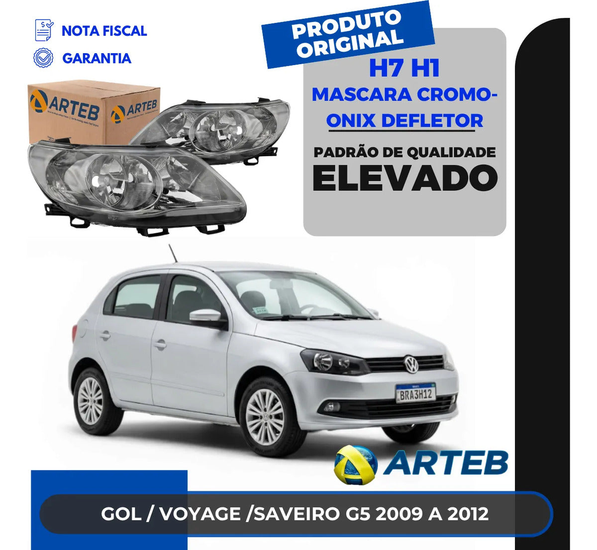 Farol Mascar Cromo Onix Defletor Gol G5 2009 A 2012 Arteb