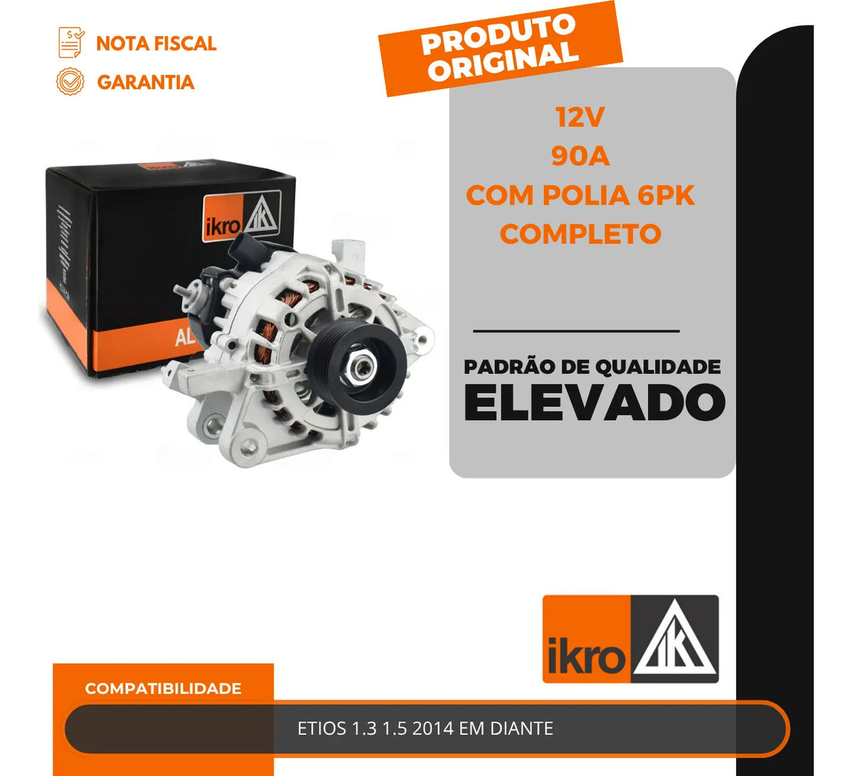 Alternador Etios 1.3 1.5 90a 12v Com Polia 6pk  Completo